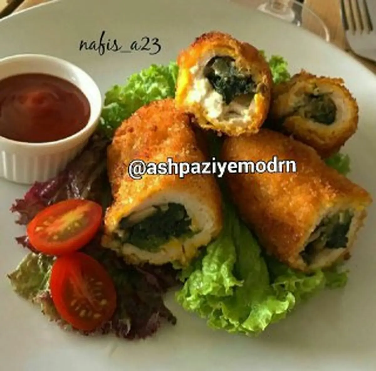 آموزش رول مرغ و اسفناج
