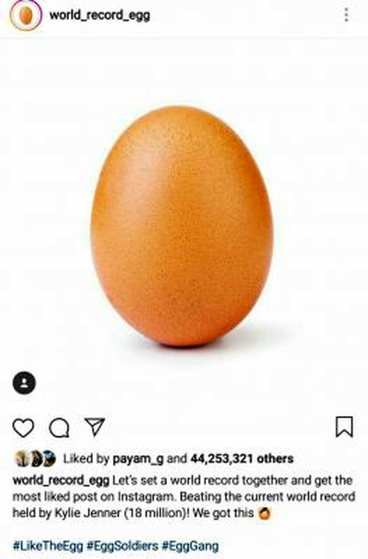 چگونه تصویر یک تخم مرغ رکورد لایک اینستاگرام را شکست؟/ رکورددار قبلی لایک اینستاگرام هم به این حادثه واکنش نشان داد