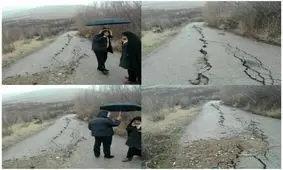 مسدود شدن جاده «شیخمیری» بروجرد بر اثر رانش زمین