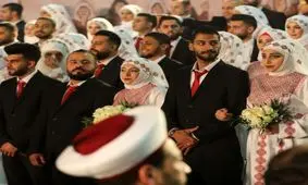 (تصاویر) ازدواج دسته جمعی فلسطینی‌ها