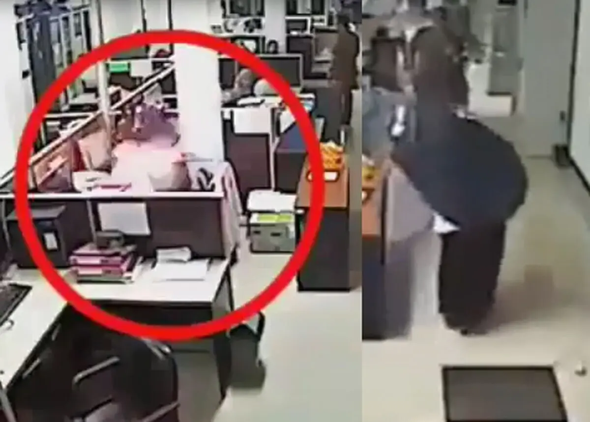 لحظه انفجار موبایل در صورت کارمند زن +فیلم