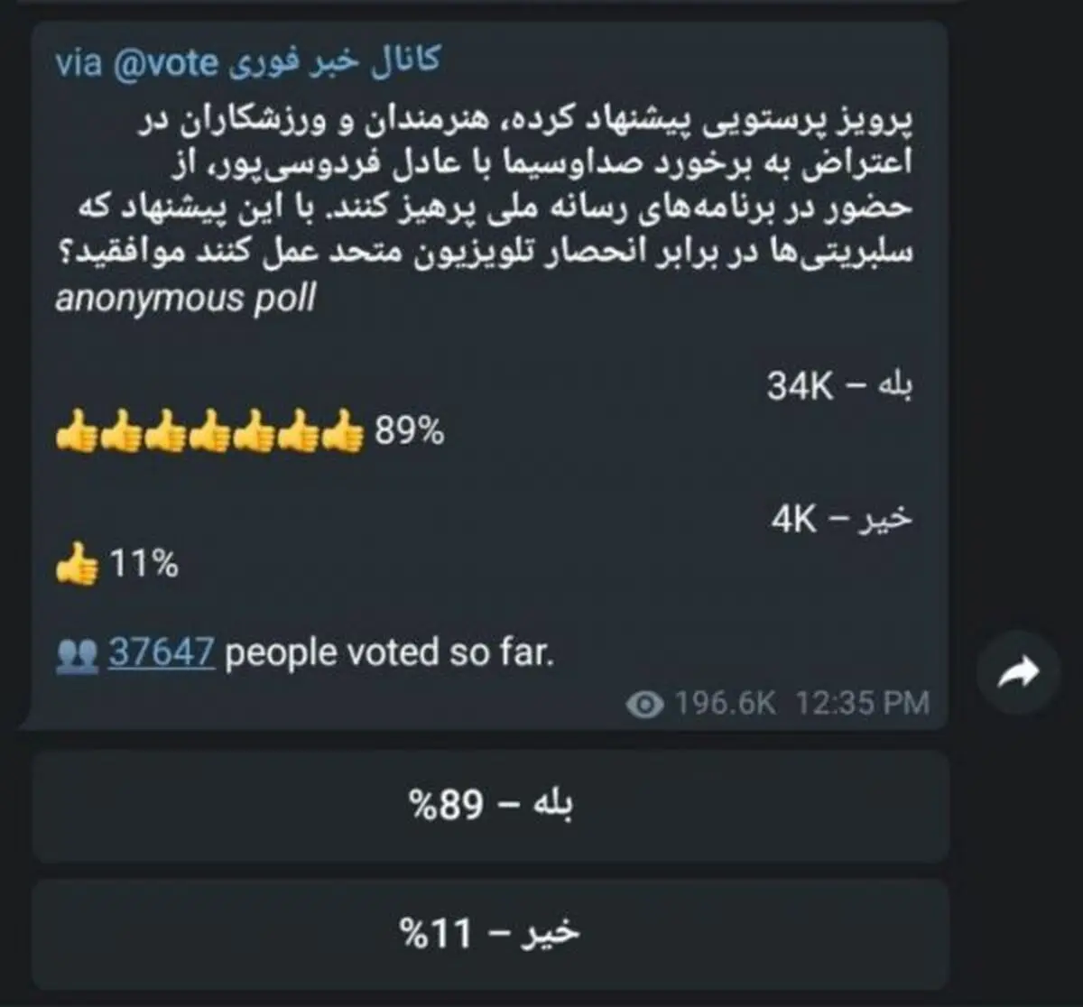 ۸۹درصد مخاطبان خبرفوری از سلبریتی‌ها می‌خواهند در برنامه‌های صداوسیما شرکت نکنند