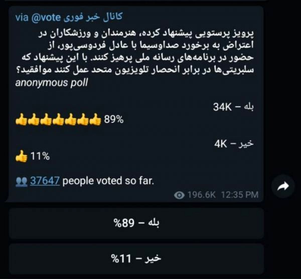 ۸۹درصد مخاطبان خبرفوری از سلبریتیها میخواهند در برنامههای صداوسیما شرکت نکنند