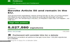 امضاکنندگان طومار اینترنتی حامیان ماندن در اتحادیه اروپا به پنج میلیون نفر رسید