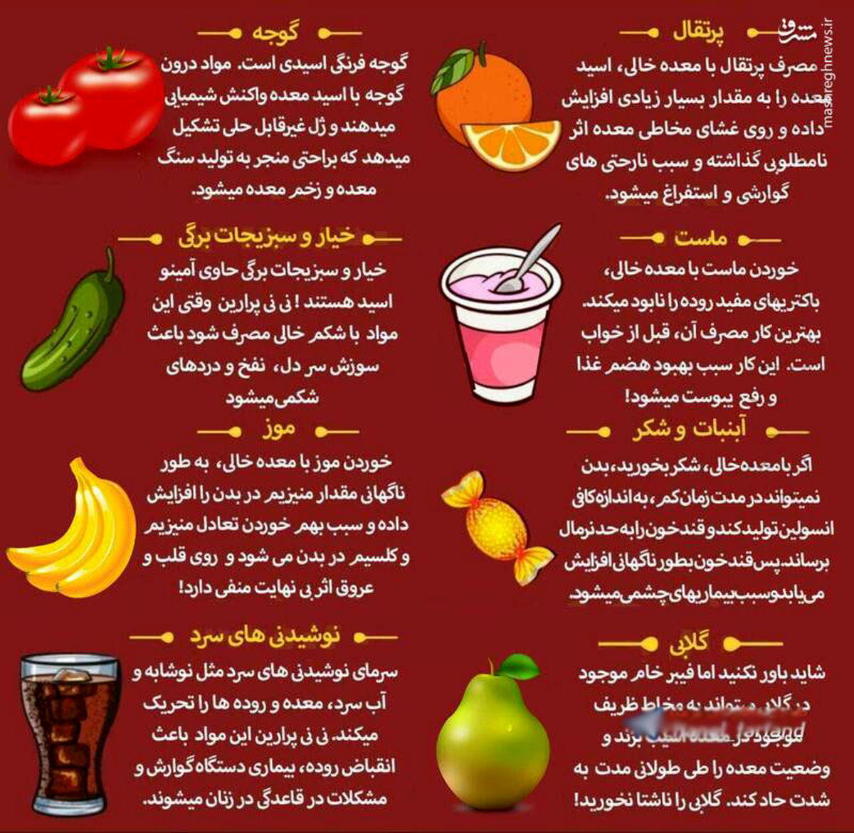 کدام خوراکیها را نباید با معده خالی بخوریم؟ + اینفوگرافیک