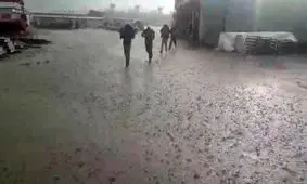 بارش باران شدید و تگرگ در کارگاه نیروگاه فردوسی مشهد