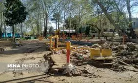 13 پارک و بوستان محله‌ای پل‌ دختر کاملاً به زیر آب رفته است