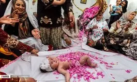 آیین گل‌غلتان نوزادان در امیریه+ عکس