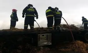 تریلی با بار کاه در محور قدیم ساوه تهران سوخت