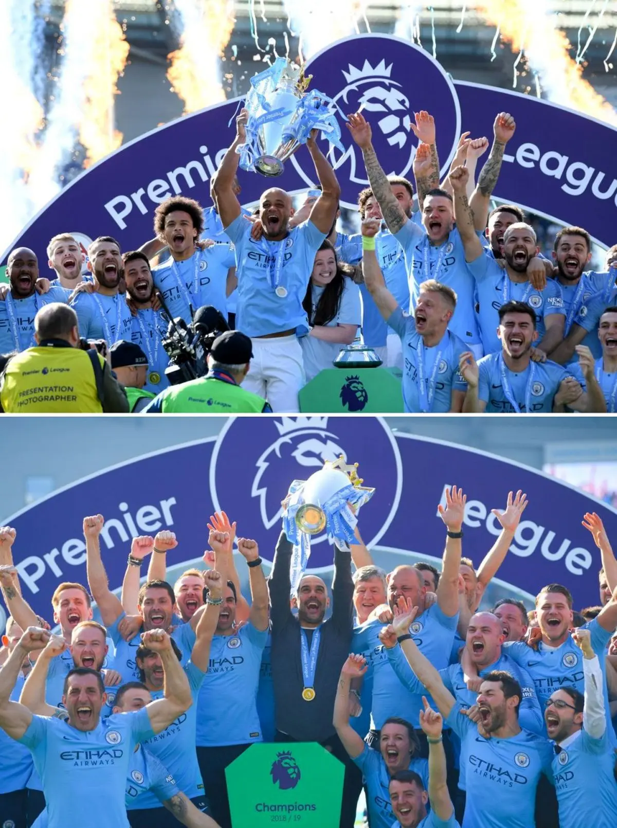 لحظه بالا بردن جام قهرمانی منچسترسیتی(ویدئو)