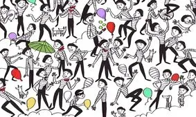 تست بینایی/ دزد پنهان شده در میان هنرمندان پانتومیم پیدا کنید 