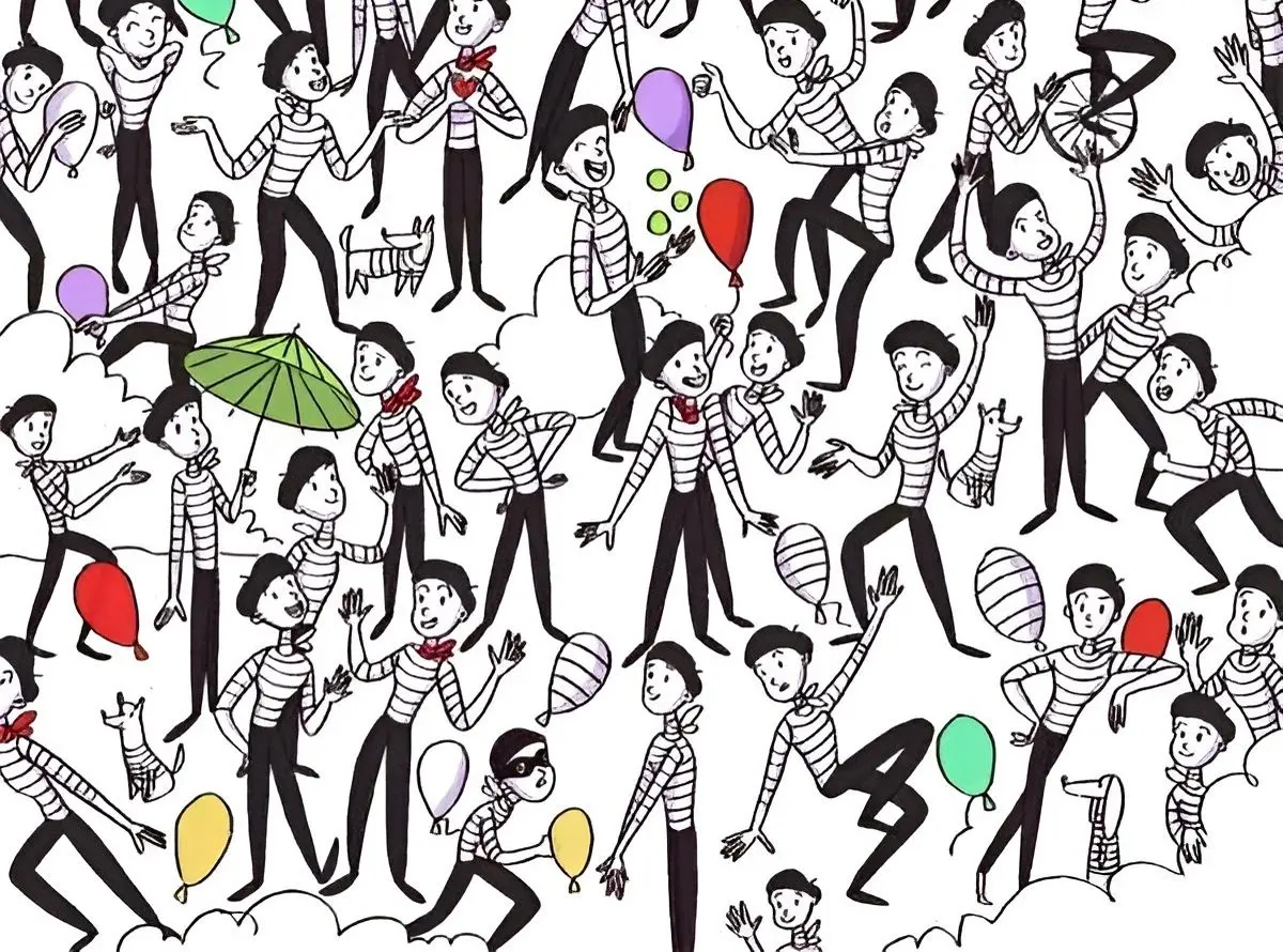 تست بینایی/ دزد پنهان شده در میان هنرمندان پانتومیم پیدا کنید 