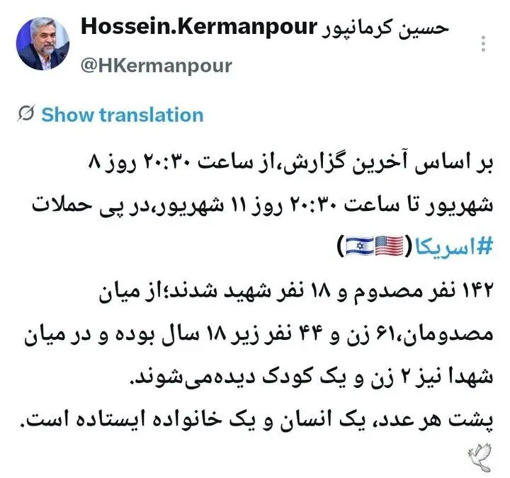 مصدومیت ۱۴۲ نفر در پی حملات به کشور