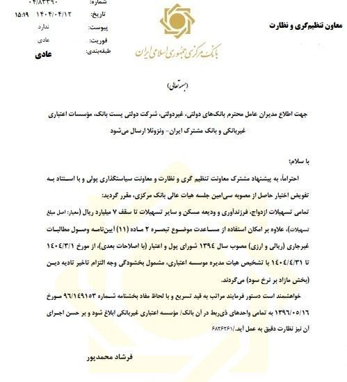 بانک مرکزی جمهوری اسلامی ایران , تسهیلات بانکی , 
