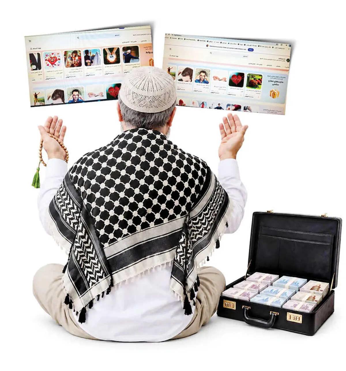 برای آمرزش گناه یک میلیون،برای ایجاد عشق 2میلیون، برای پیداکردن شغل3میلیون، برای سربه راه کردن زن 5میلیون / دعای ویژه هم دلاریست