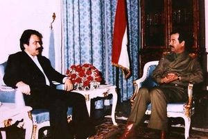 قسم وفاداری مسعود رجوی در برابر صدام حسین/ ویدئو