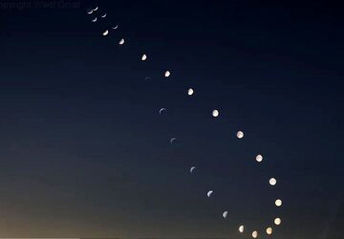 تصویری از مسیر حرکت ماه در آسمان طی ۳۰ روز