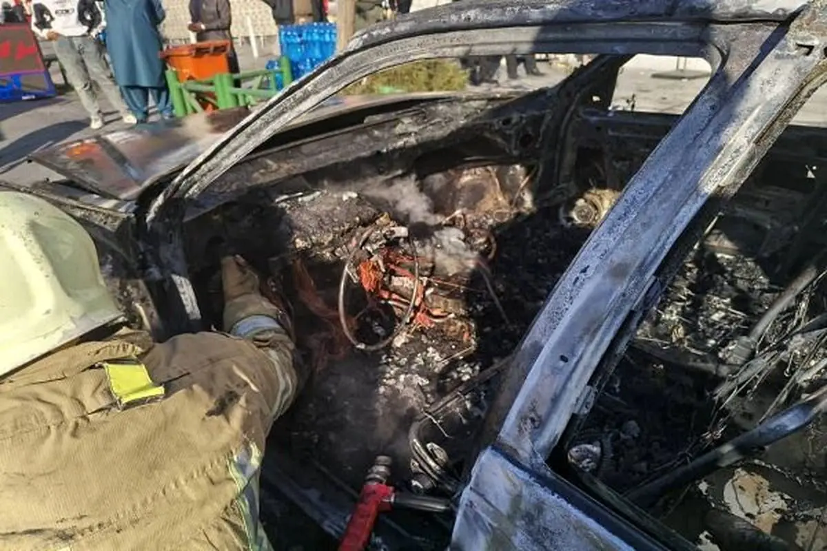 آتش سوزی یک خودرو در میدان آزادی/ عکس