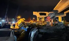 سقوط جرثقیل در میدان سپاه کرمانشاه / حادثه تلفات جانی نداشت