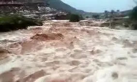 وقوع سیل در روستای هفت‌شهیدان در مسجدسلیمان استان خوزستان/ ویدئو 