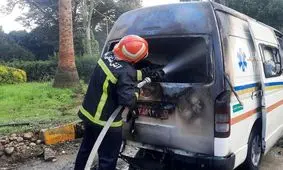 آتش سوزی عجیب آمبولانس در بابل