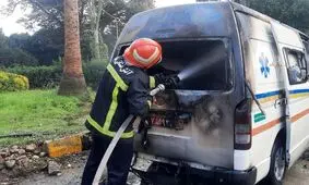آتش سوزی عجیب آمبولانس در بابل