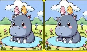 فقط تیزبین ها می توانند در 8 ثانیه 3 تفاوت تصویر بچه اسب آبی را پیدا می کنند