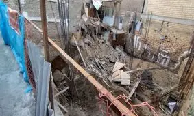 ریزش ساختمان در مشکین دشت در پی عملیات گودبرداری