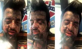 آرایشگر آمریکایی طرفدار ولادیمیر پوتین که حرف Z را روی صورتش تتو کرده است