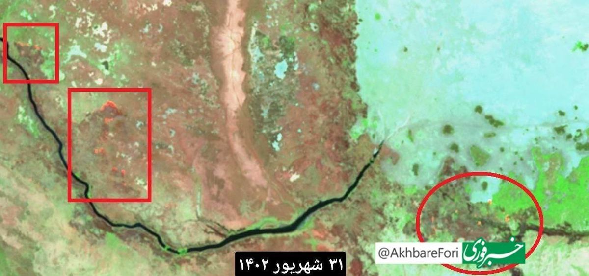 تصاویر ماهواره‌ای از آتش‌سوزی گسترده در تالاب هویزه عراق/ ویدئو