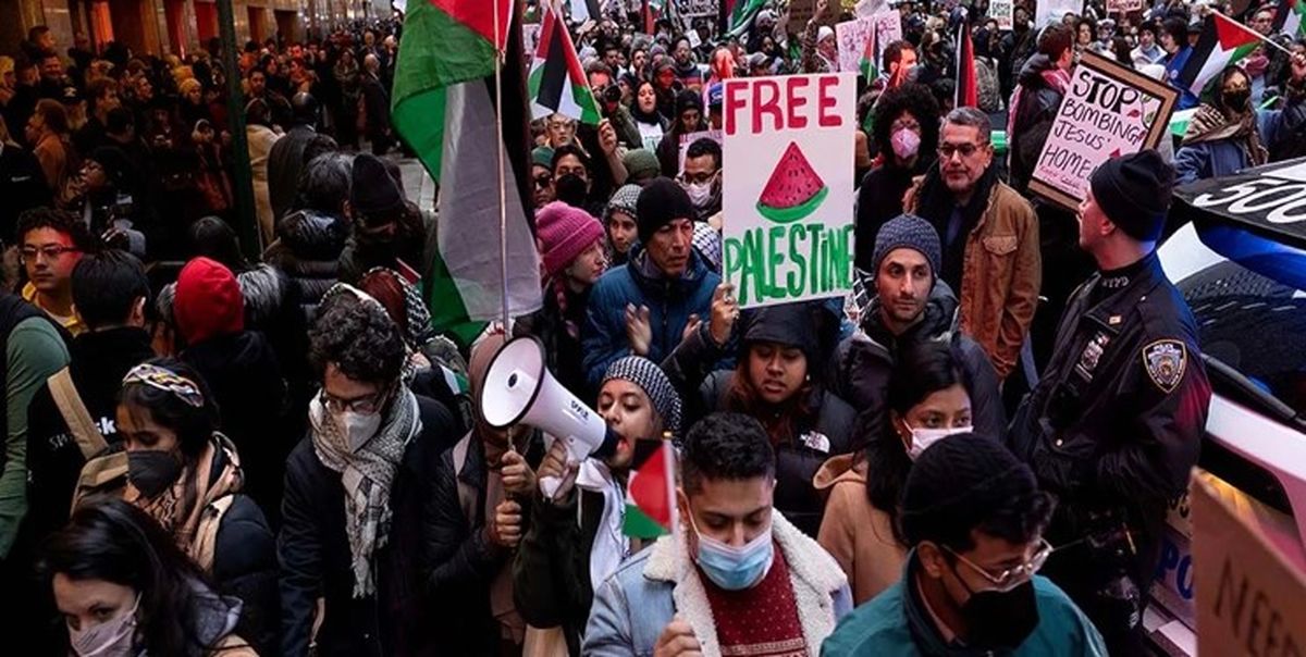 تجمع اعتراضی حامیان فلسطین مقابل خانه بلینکن/ ویدئو