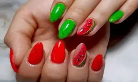  ناخن هایی با شکل هندوانه برای طراحی شب یلدا/ عکس
