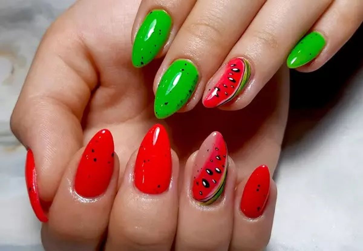 ناخن هایی با شکل هندوانه برای طراحی شب یلدا/ عکس