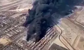 نمای هوایی از محل حادثه در اسکله شهید رجایی/ ویدئو