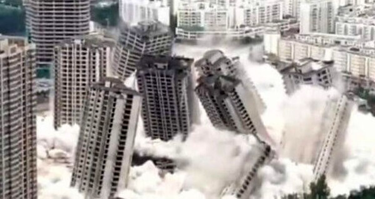 لحظه تخریب ۱۵ برج در چین/ ویدئو