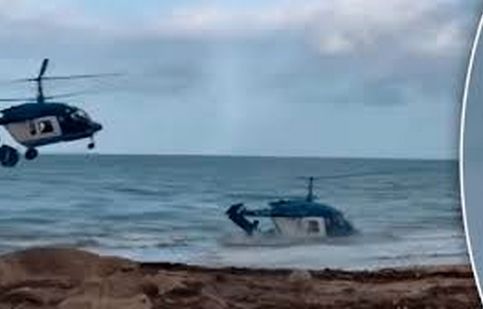 لحظه سقوط بالگرد روسیه در ساحل خزر/ ویدئو