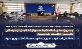 انتقال آب از کوت امیر به کوت عبدالله تسریع شود/ پروژه‌ های فاضلاب اهواز تا قبل از بارندگی تعیین تکلیف شوند 