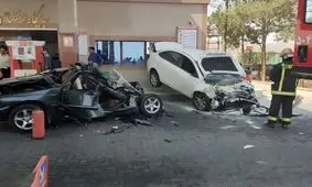 برخورد خودروی جک با پژو در حال سوختگیری/ یک کشته و چهار مصدوم/ ویدئو