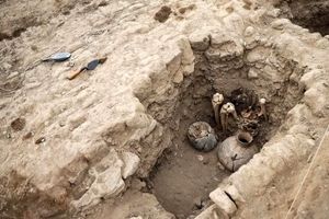 کشف یک مومیایی ۱۰۰۰ ساله نشسته با پا‌های خمیده/ ویدئو