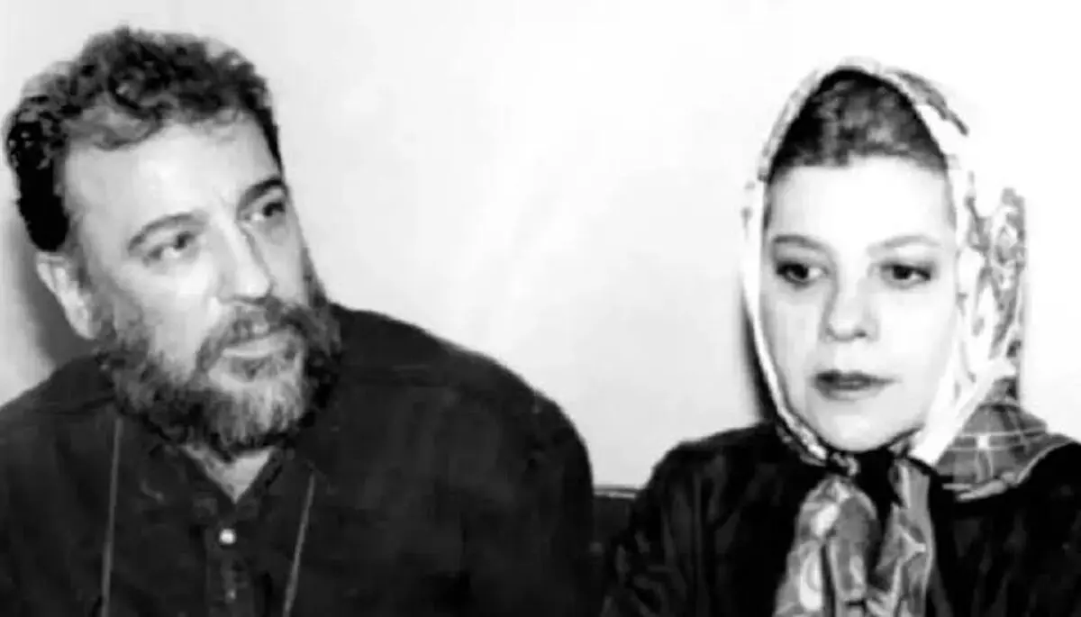 زری خوشکام و علی حاتمی در پشت صحنه فیلم جهان پهلوان تختی؛ سال ۷۵