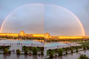تصاویری خیره‌کننده از رنگین کمان بر فراز نقش جهان اصفهان/ ویدئو