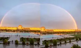 تصاویری خیره‌کننده از رنگین کمان بر فراز نقش جهان اصفهان/ ویدئو