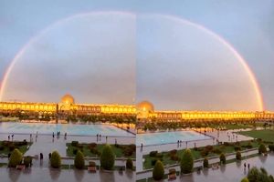 تصاویری خیره‌کننده از رنگین کمان بر فراز نقش جهان اصفهان/ ویدئو