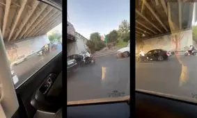 حمله زورگیران موتورسوار به راننده بی ام‌ و/ ویدئو