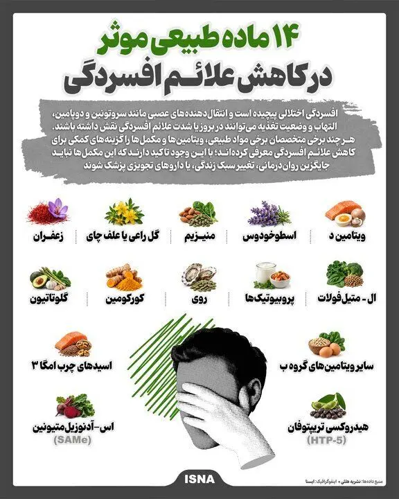 این ۱۴ ماده طبیعی علائم افسردگی را کاهش می‌دهد + اینفوگرافیک