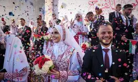 صدای هلهله در غزه / ۵۴ زوج در خان‌یونس در یک جشن گروهی ازدواج کردند