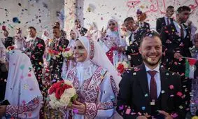 صدای هلهله در غزه / ۵۴ زوج در خان‌یونس در یک جشن گروهی ازدواج کردند