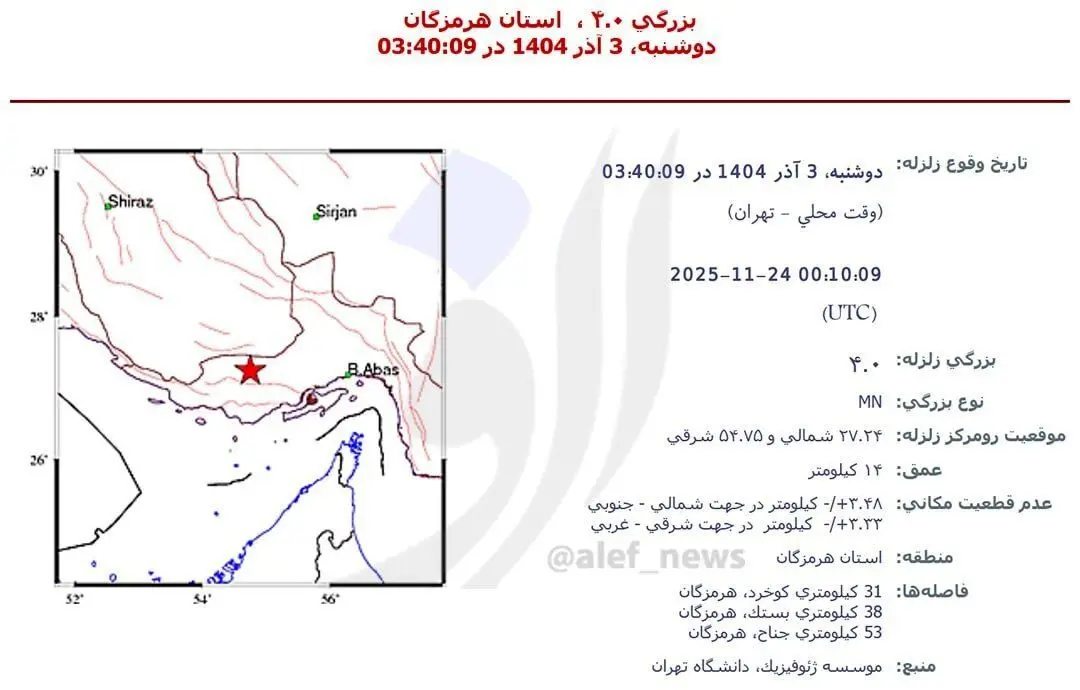  زمین‌لرزه هرمزگان را لرزاند 