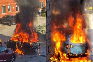لحظه انفجار خودرو در شهر لیورپول انگلیس/ ویدئو