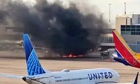 آتش‌سوزی در یک هواپیمای خطوط هوایی آمریکا/ ویدئو